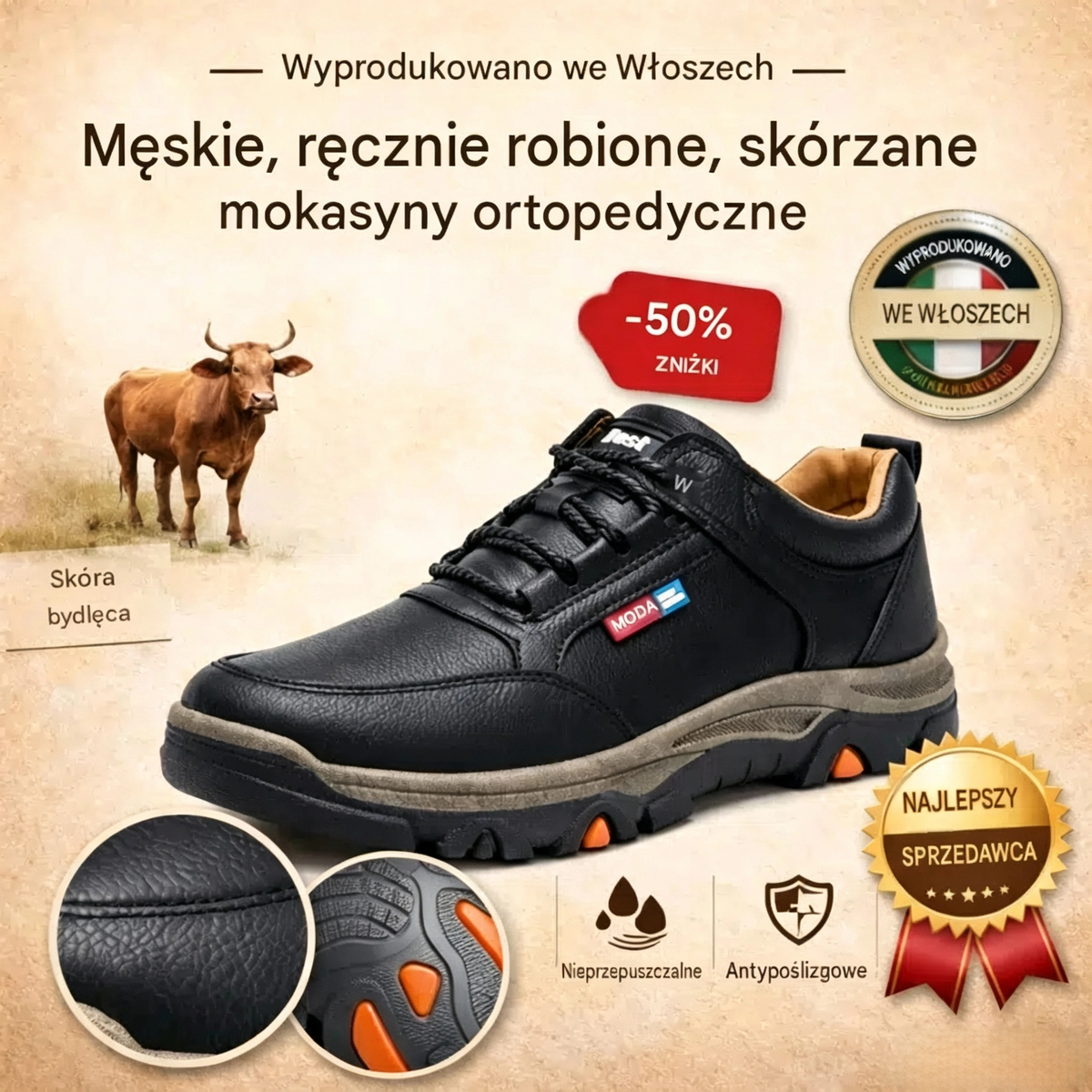 🔥 Ręcznie szyte włoskie skórzane buty ortopedyczne z podparciem kostki👣,Wygodne, wodoodporne i antypoślizgowe,✓ Nowa kolekcja na rok 2026