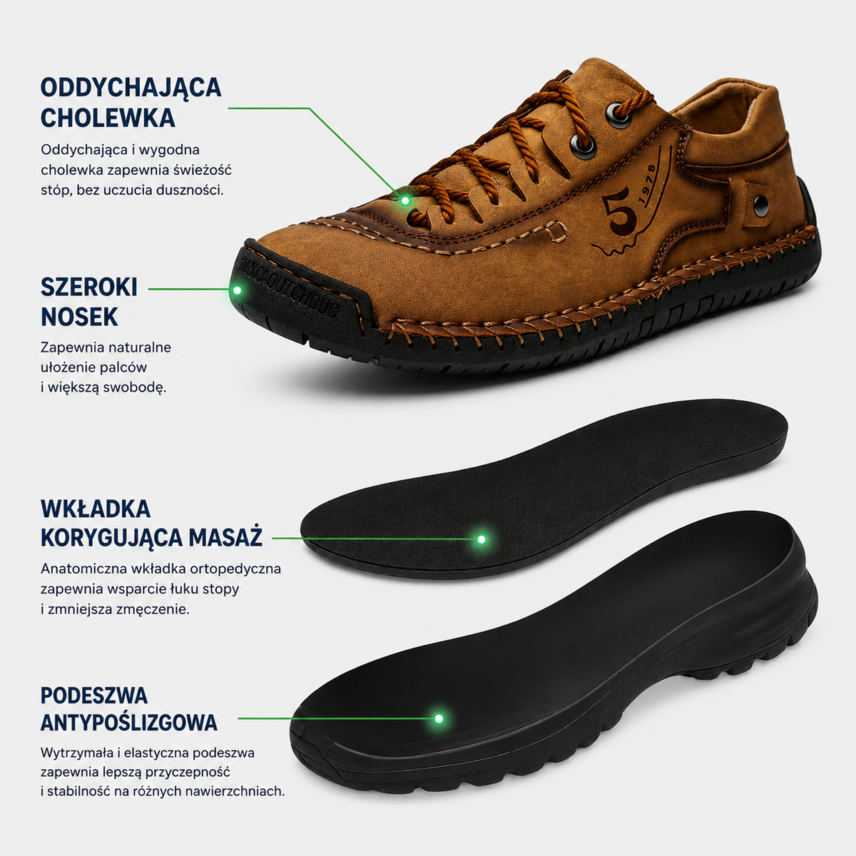 🔥 Oferta za pół ceny – tylko dzisiaj! Nie przegap okazji! Ortopedyczne buty z australijskiej skóry cielęcej ⏰ Ergonomiczna konstrukcja – zapewnia naturalne wsparcie łuku stopy 👞 Skutecznie łagodzą ból stóp
